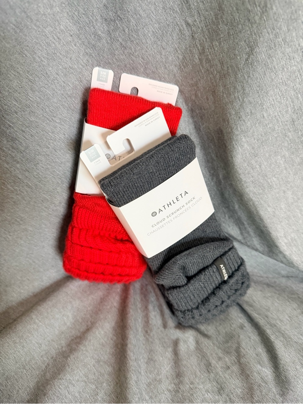 Athleta Cloud Scrunch Socks — Gray & Red Pair